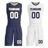Custom Blue White Classic Style Reversible Basketball Uniform Personalized COOLMAX BBJR-D017050